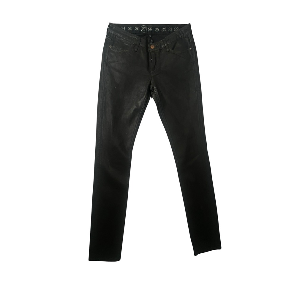 Earnest Sewn Womens Black Coated Waxed‎ Denim Skinny Jeans Size 27 Made in USA